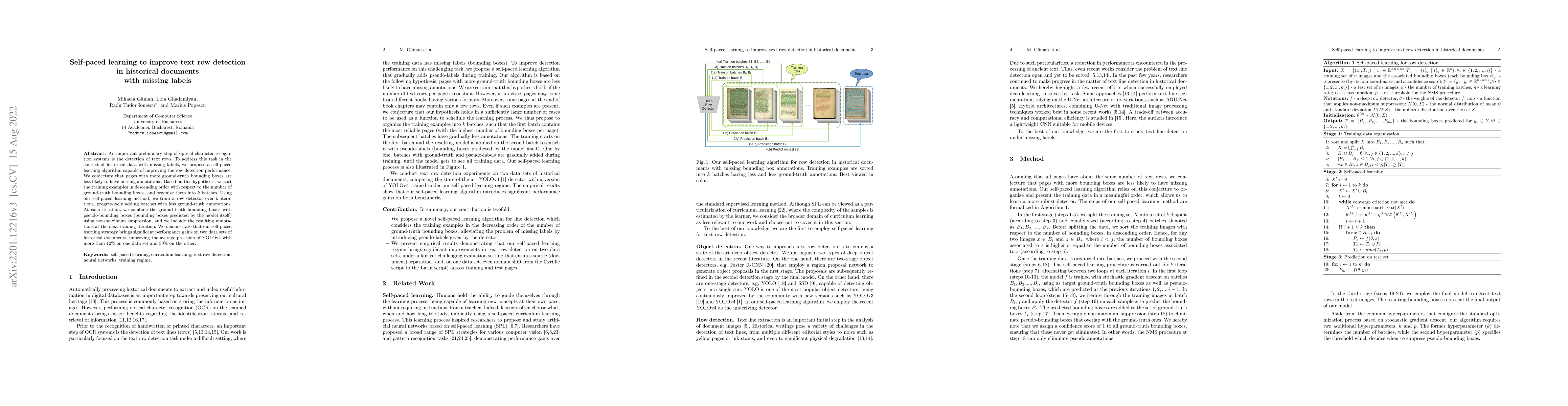Thumbnail for Self-paced learning to improve text row detection in historical
  documents with missing labels