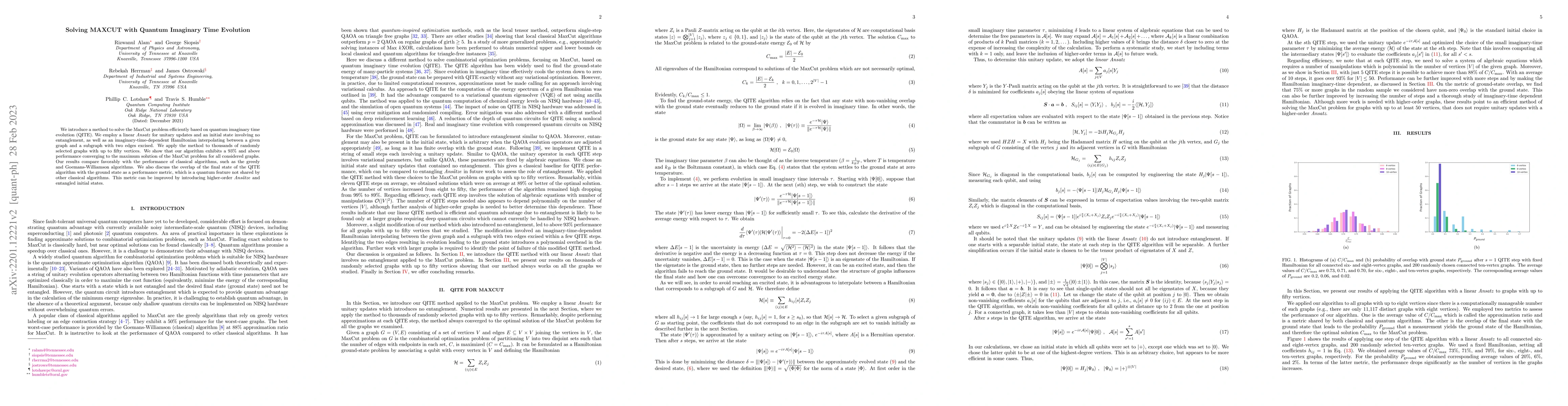 Thumbnail for Solving MaxCut with Quantum Imaginary Time Evolution