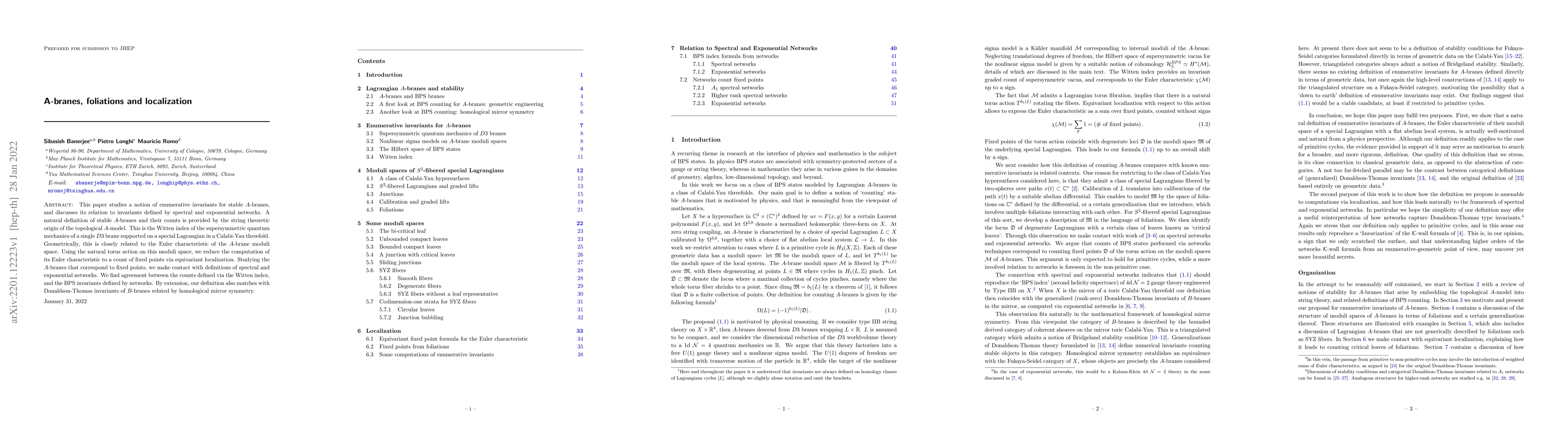 Thumbnail for A-branes, foliations and localization