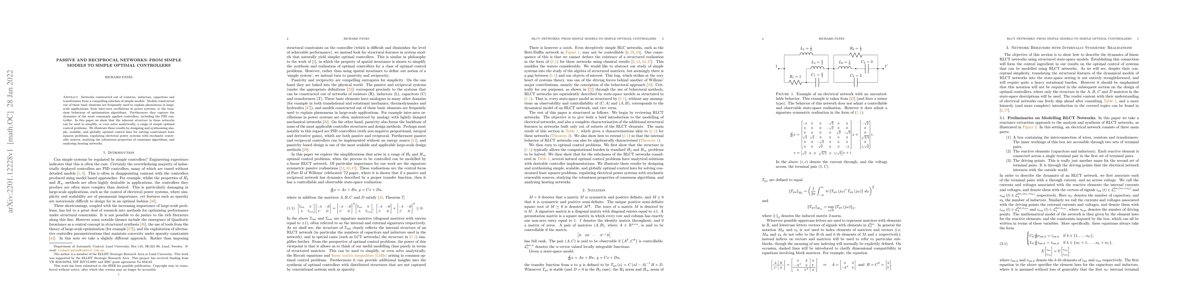Thumbnail for Passive and reciprocal networks: From simple models to simple optimal
  controllers
