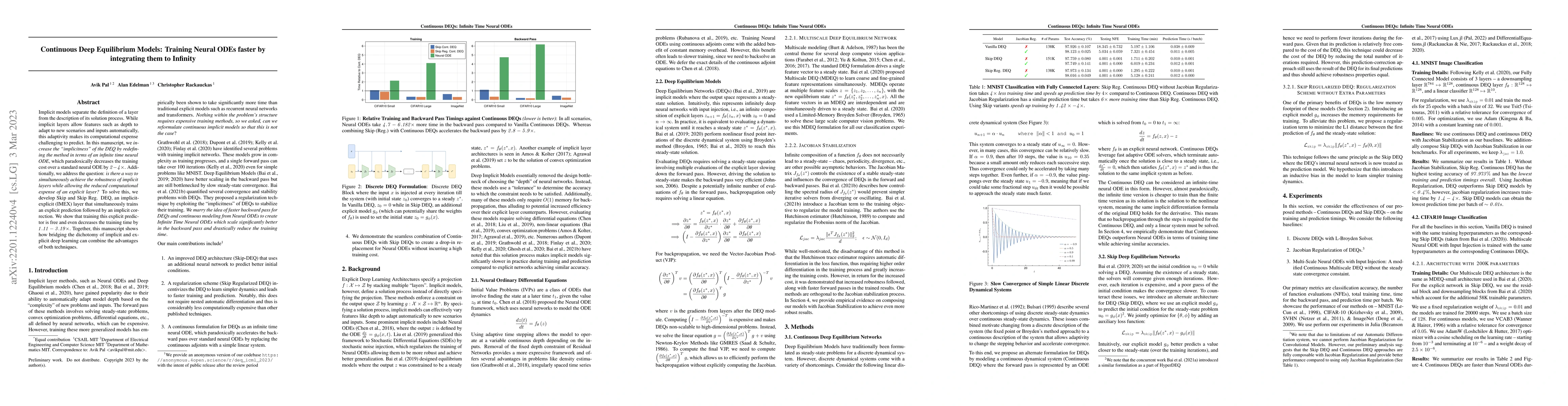 Thumbnail for Continuous Deep Equilibrium Models: Training Neural ODEs faster by
  integrating them to Infinity