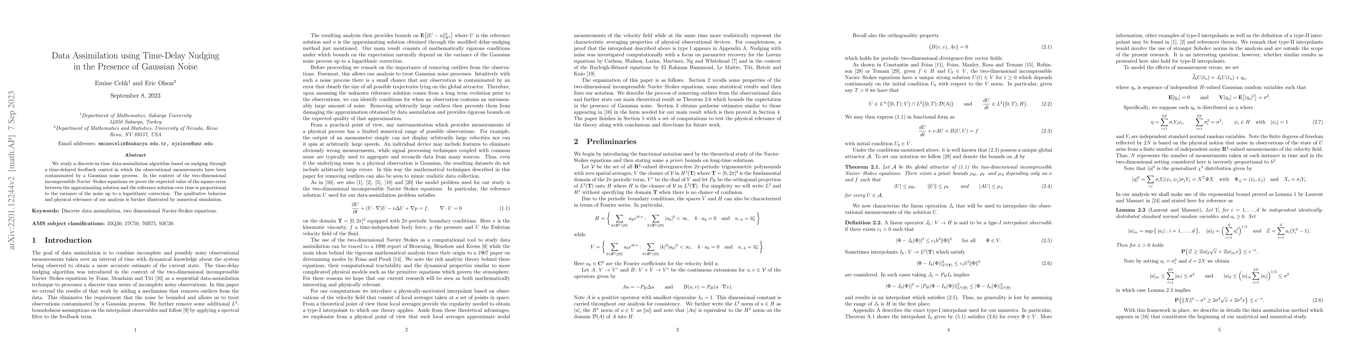Thumbnail for Data Assimilation using Time-Delay Nudging in the Presence of Gaussian
  Noise