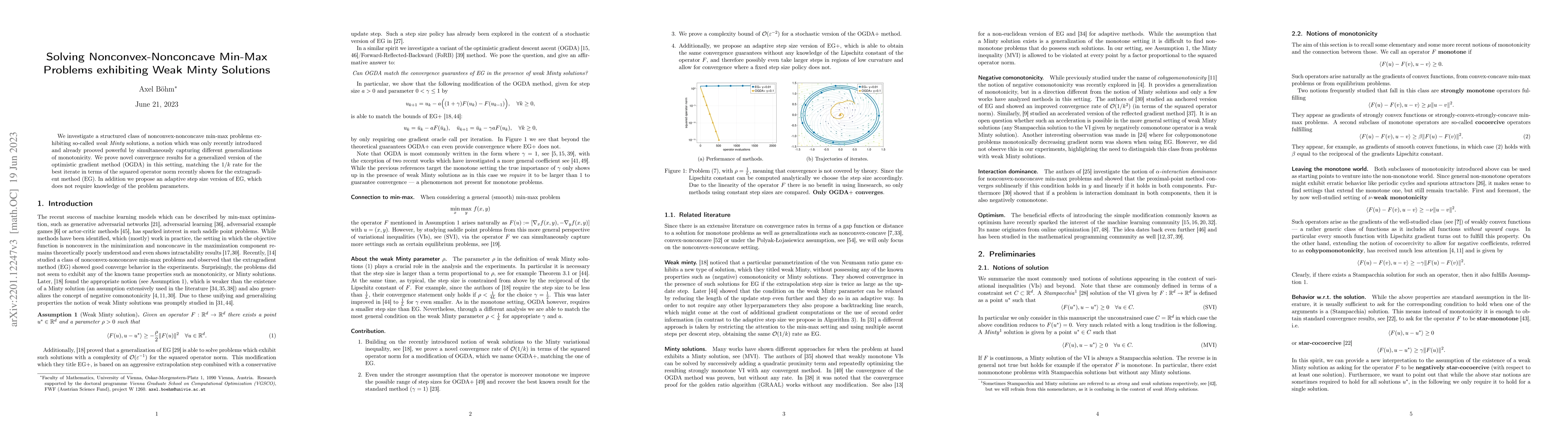Thumbnail for Solving Nonconvex-Nonconcave Min-Max Problems exhibiting Weak Minty
  Solutions
