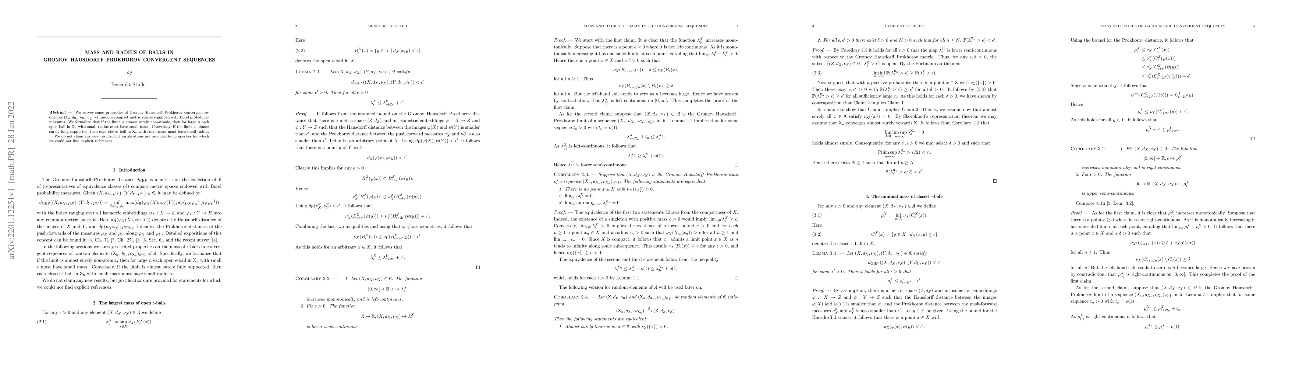 Thumbnail for Mass and radius of balls in Gromov-Hausdorff-Prokhorov convergent
  sequences
