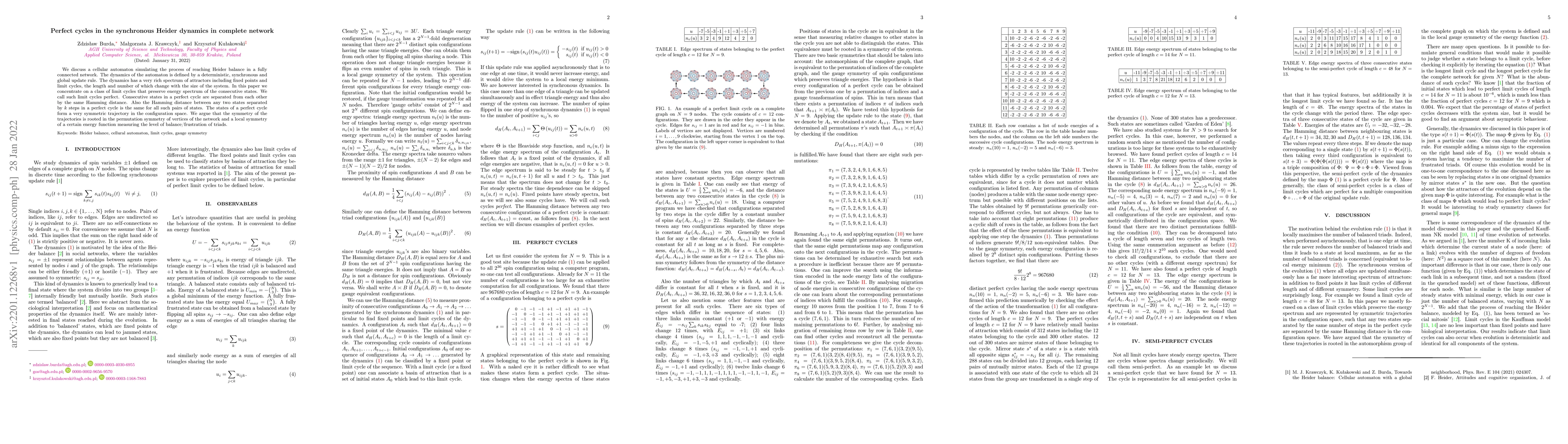 Thumbnail for Perfect cycles in the synchronous Heider dynamics in complete network