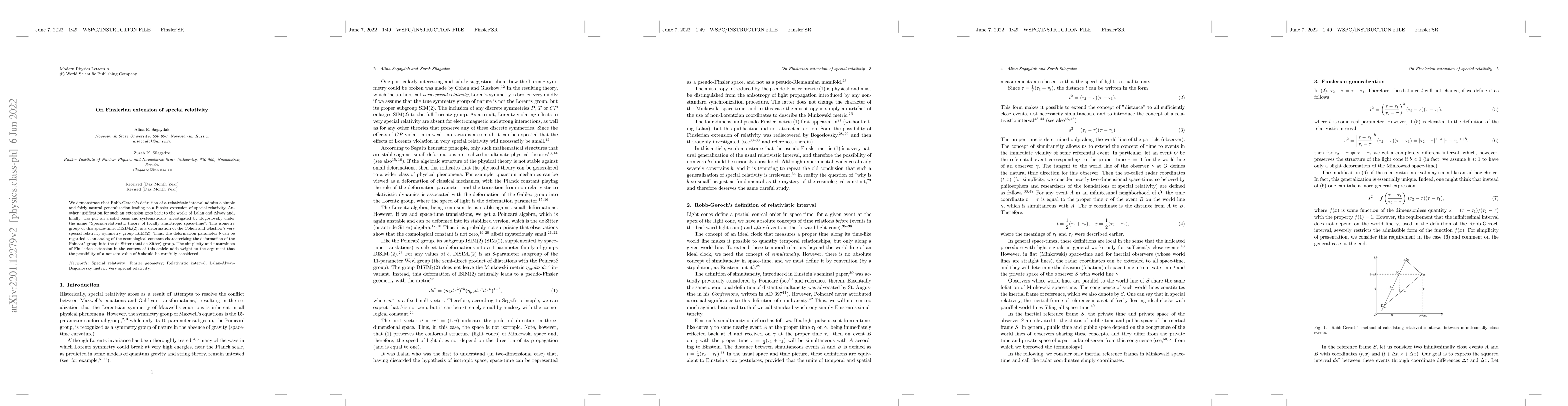 Thumbnail for On Finslerian extension of special relativity