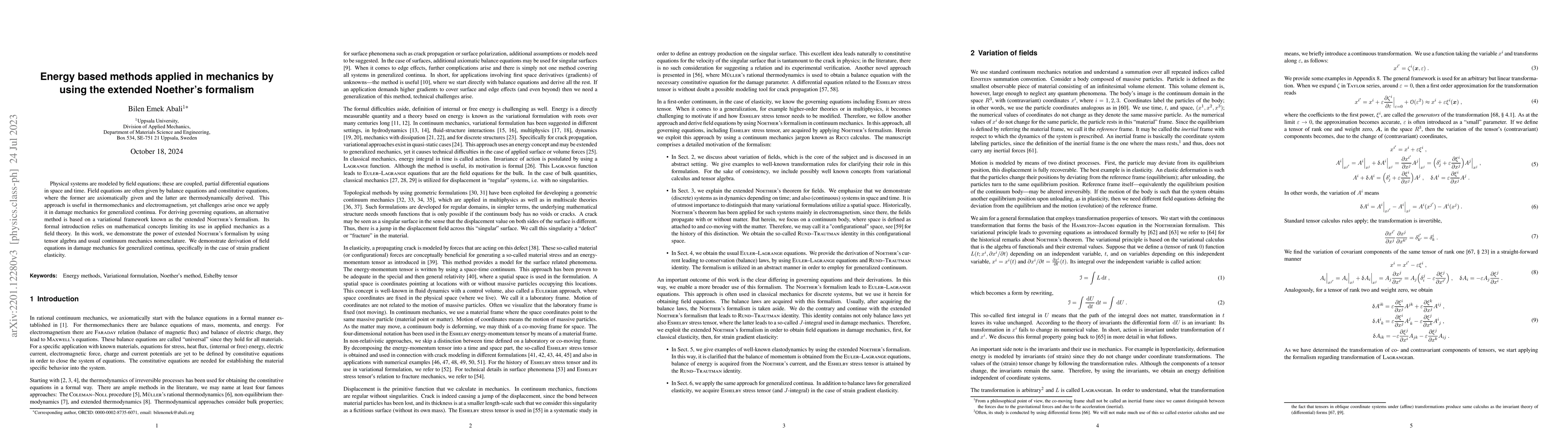 Thumbnail for Energy based methods applied in mechanics by using the extended
  Noether's formalism