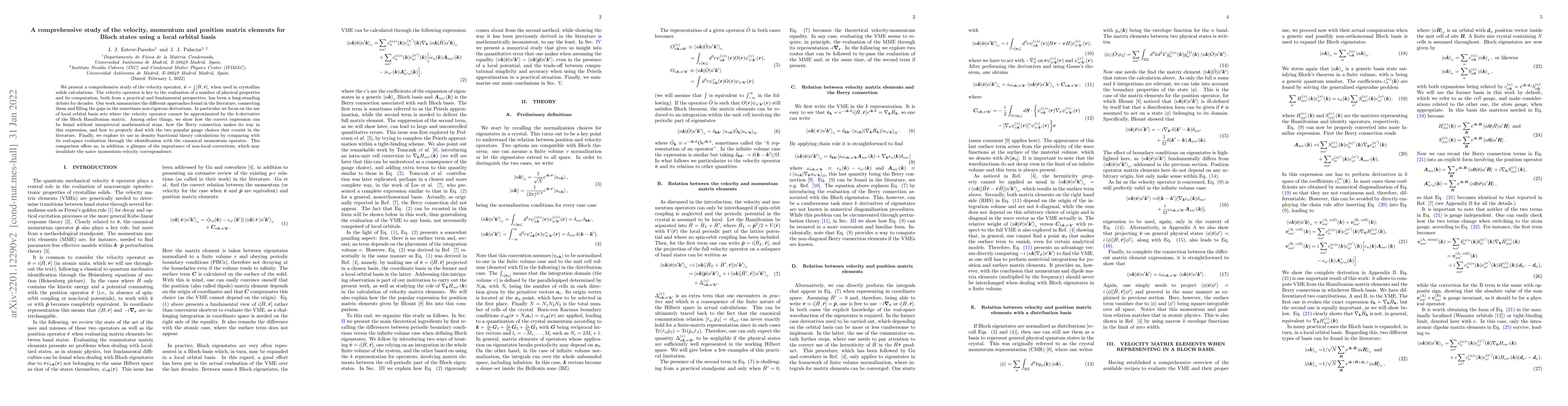 Thumbnail for A comprehensive study of the velocity, momentum and position matrix
  elements for Bloch states using a local orbital basis