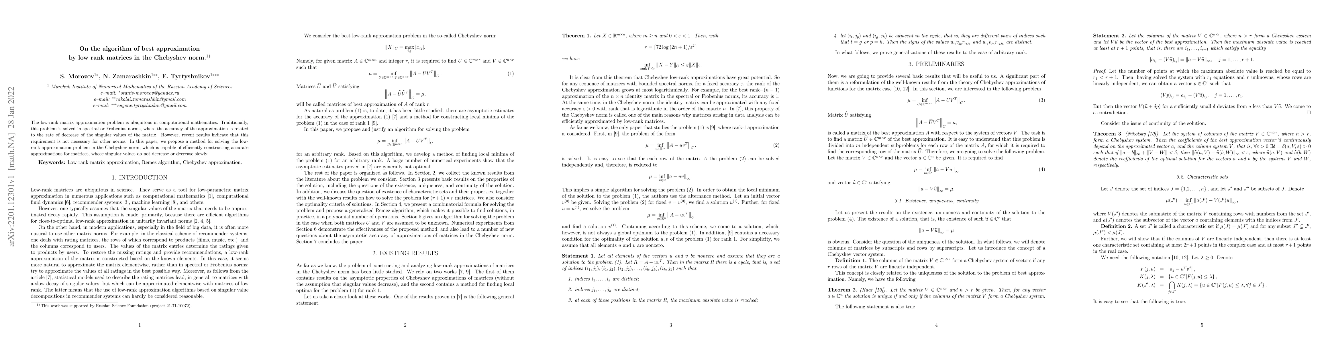 Thumbnail for On the algorithm of best approximation by low rank matrices in the
  Chebyshev norm