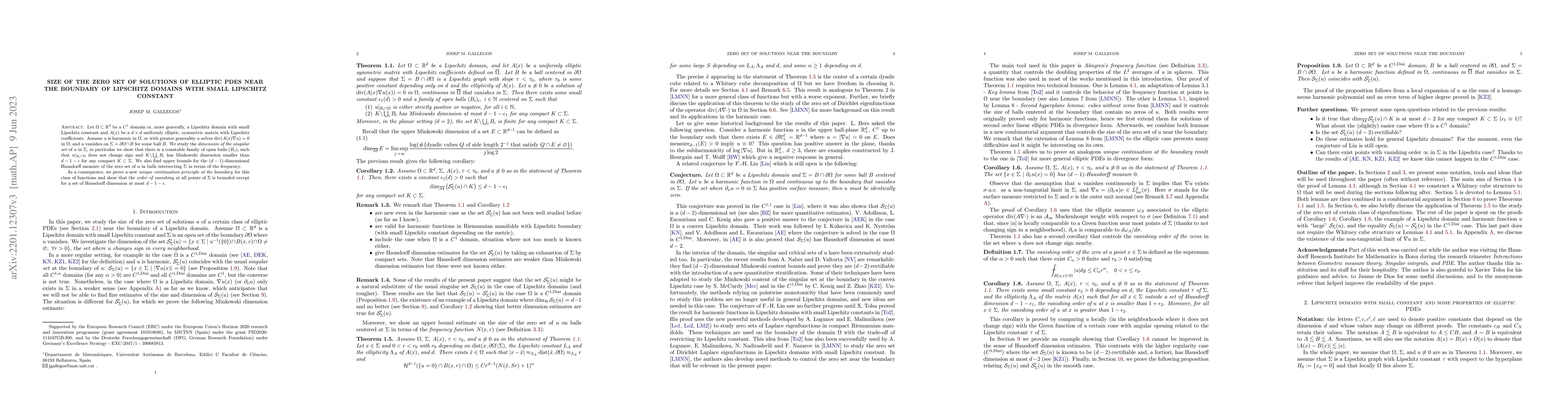 Thumbnail for Size of the zero set of solutions of elliptic PDEs near the boundary of
  Lipschitz domains with small Lipschitz constant