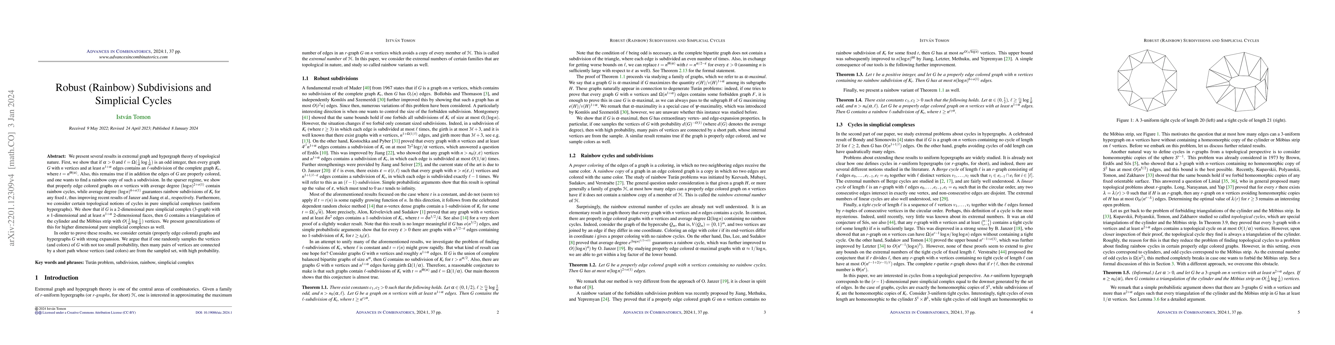 Thumbnail for Robust (rainbow) subdivisions and simplicial cycles