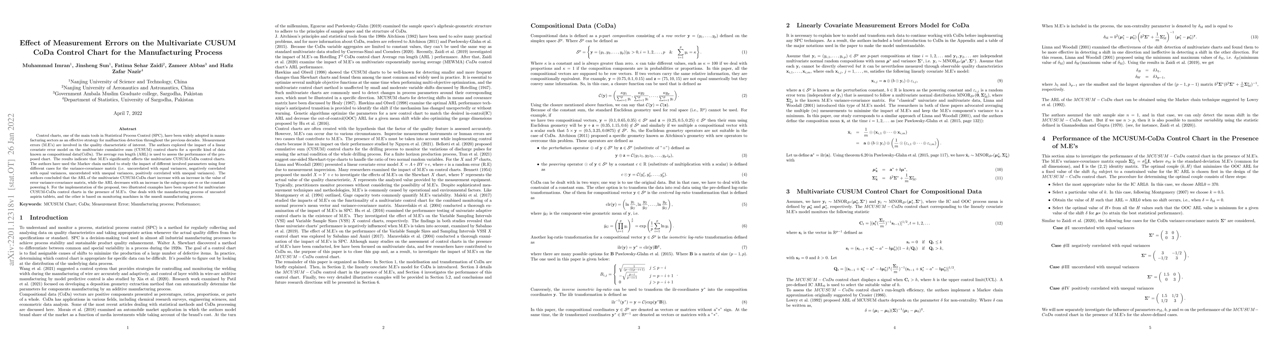 Thumbnail for Effect of Measurement Errors on the Multivariate CUSUM CoDa Control
  Chart for the Manufacturing Process