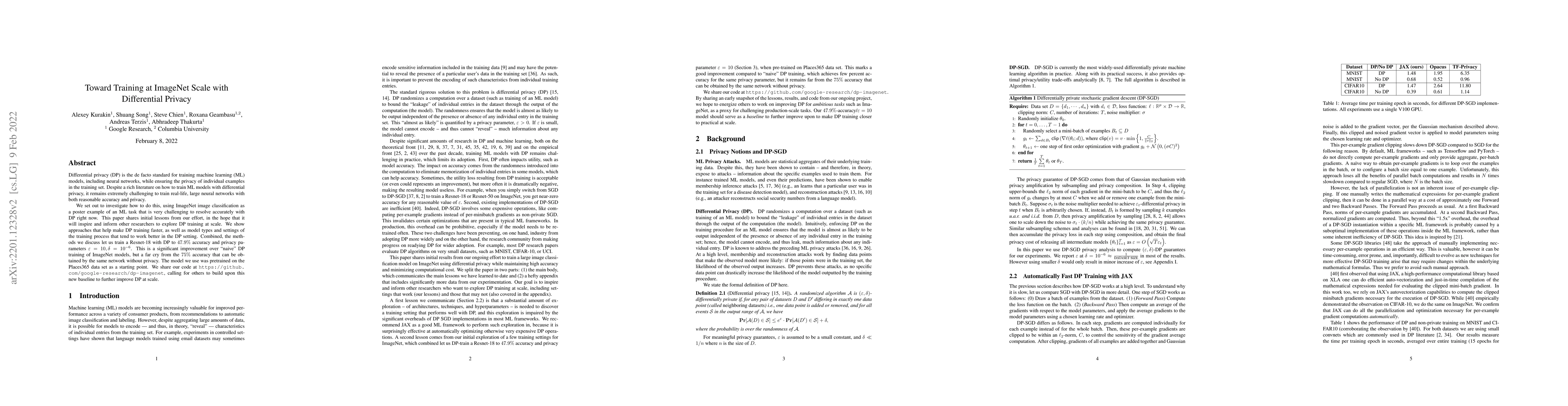Thumbnail for Toward Training at ImageNet Scale with Differential Privacy