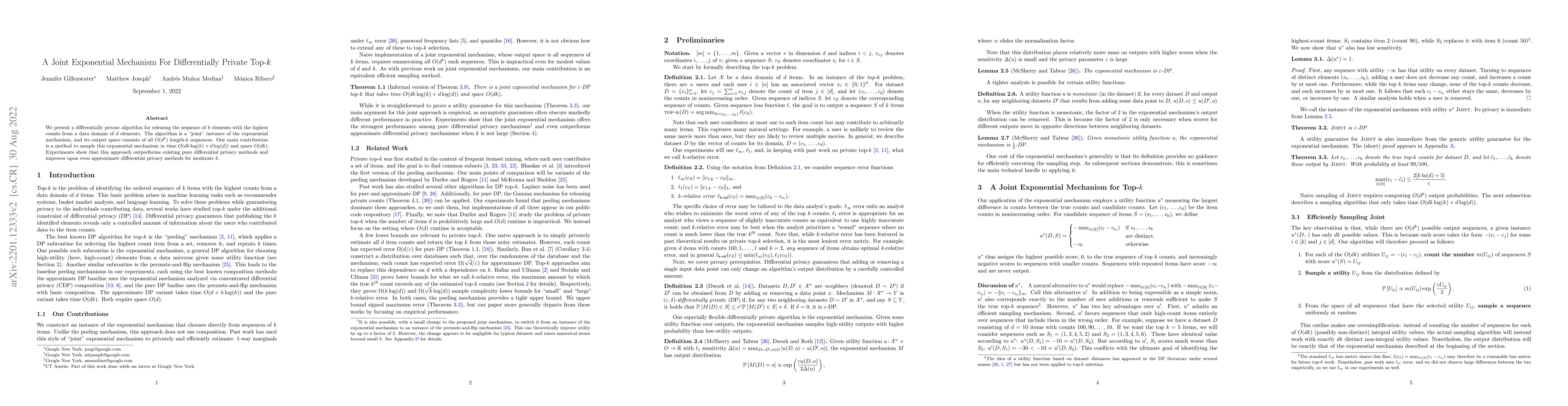 Thumbnail for A Joint Exponential Mechanism For Differentially Private Top-$k$