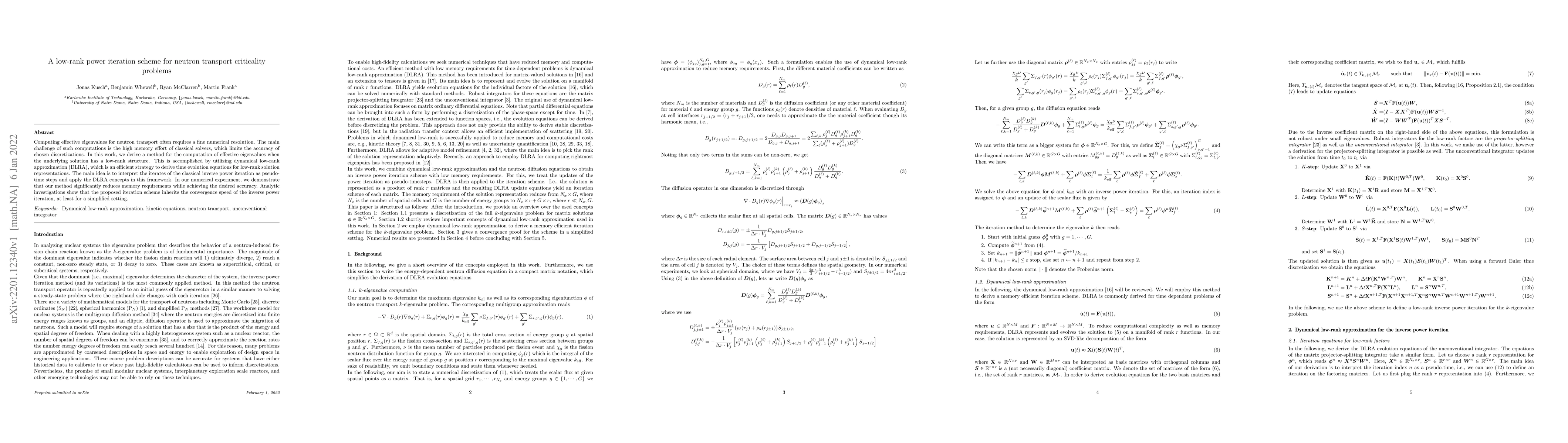Thumbnail for A low-rank power iteration scheme for neutron transport criticality
  problems