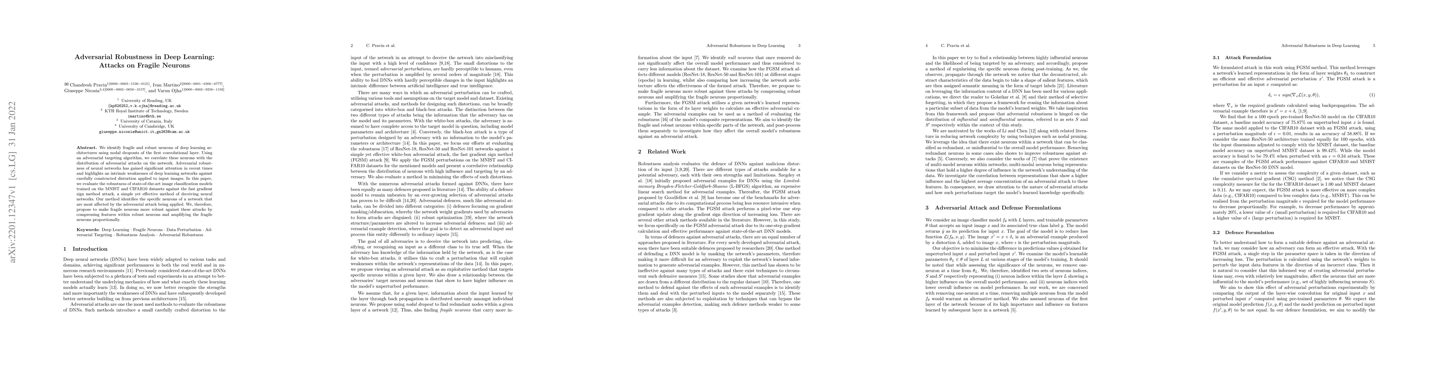 Thumbnail for Adversarial Robustness in Deep Learning: Attacks on Fragile Neurons
