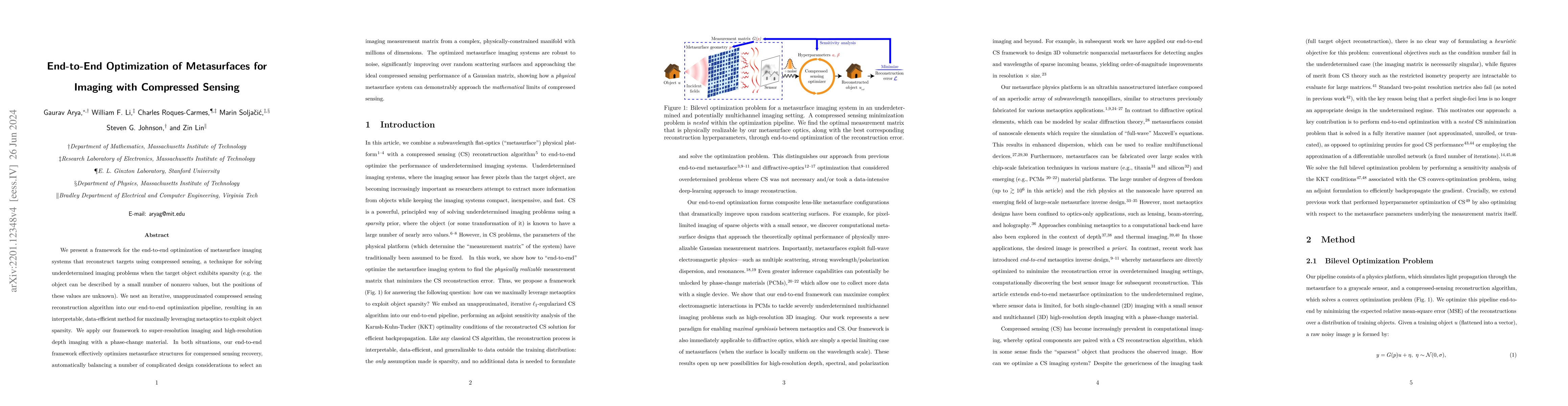 Thumbnail for End-to-End Optimization of Metasurfaces for Imaging with Compressed
  Sensing