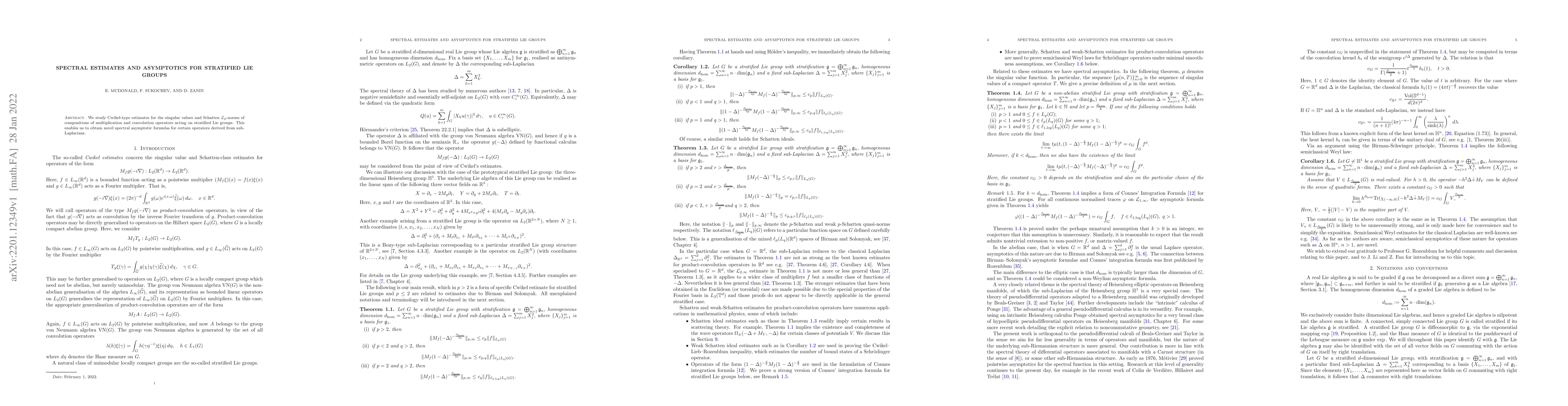 Thumbnail for Spectral estimates and asymptotics for stratified Lie groups