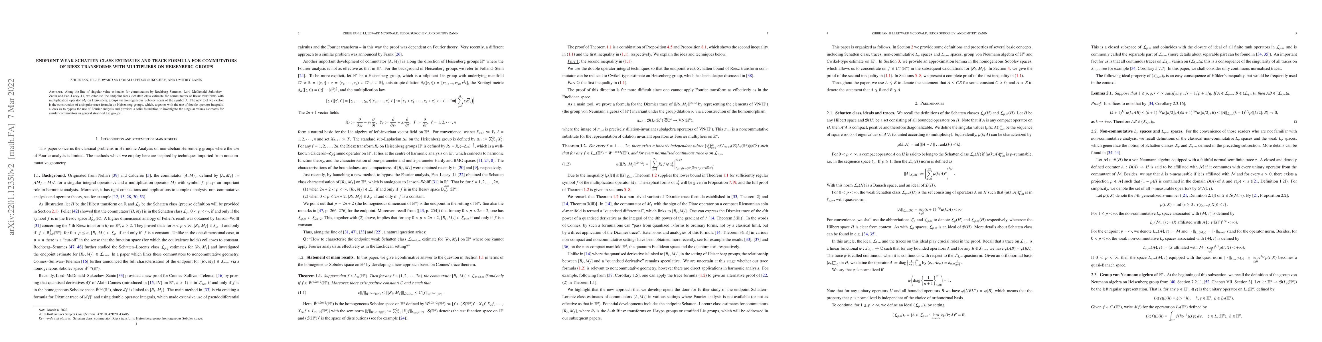 Thumbnail for Endpoint weak Schatten class estimates and trace formula for commutators
  of Riesz transforms with multipliers on Heisenberg groups