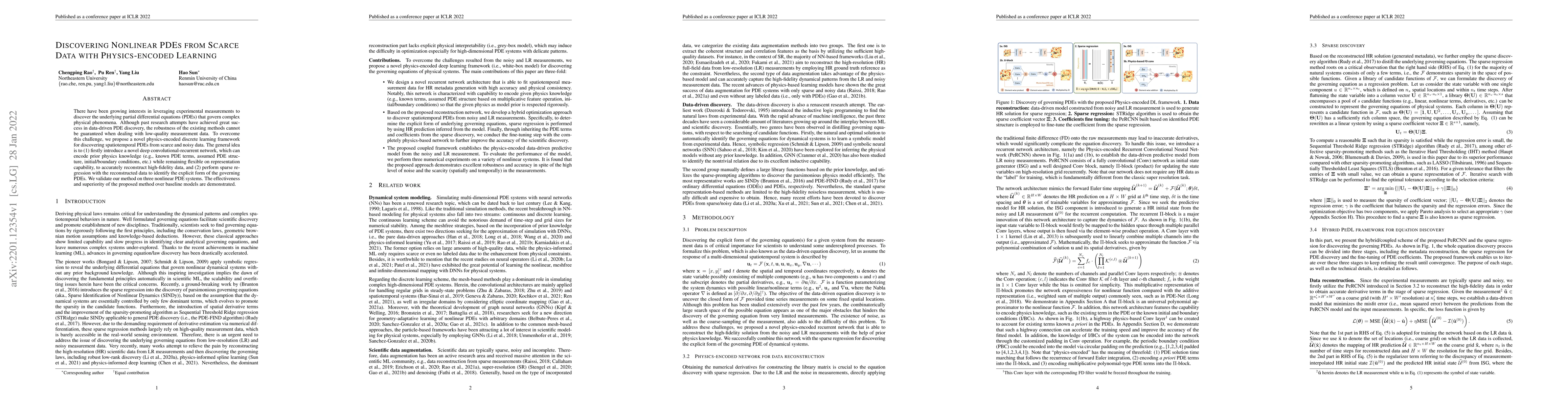 Thumbnail for Discovering Nonlinear PDEs from Scarce Data with Physics-encoded
  Learning