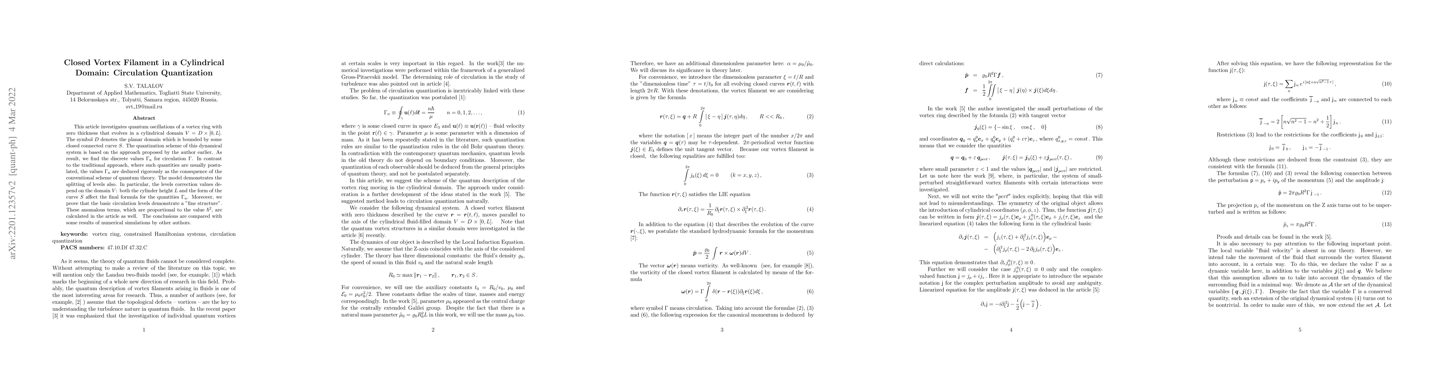 Thumbnail for Closed Vortex Filament in a Cylindrical Domain: Circulation Quantization
