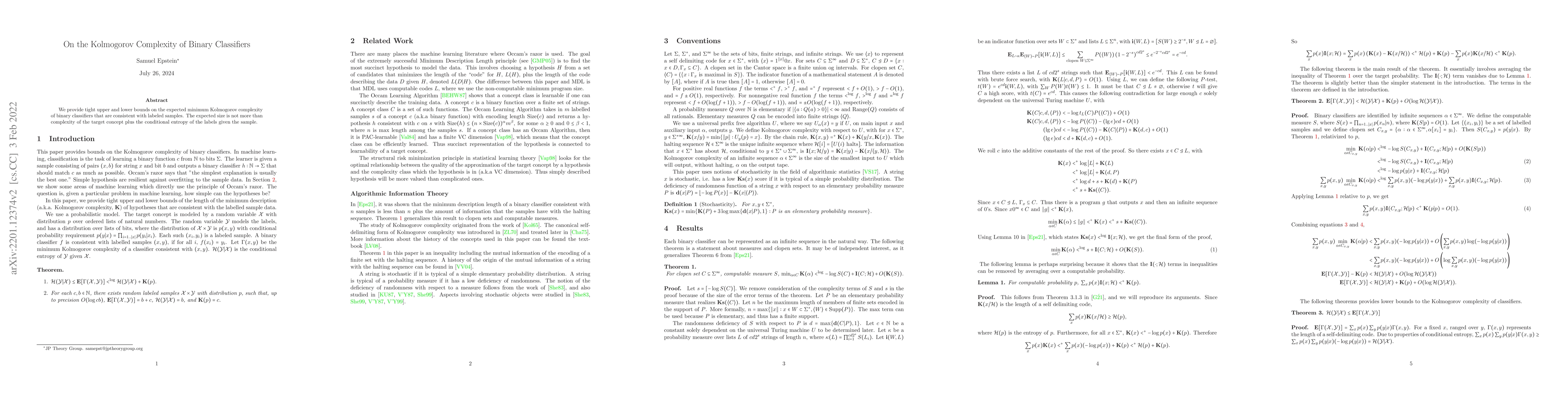 Thumbnail for On the Kolmogorov Complexity of Binary Classifiers