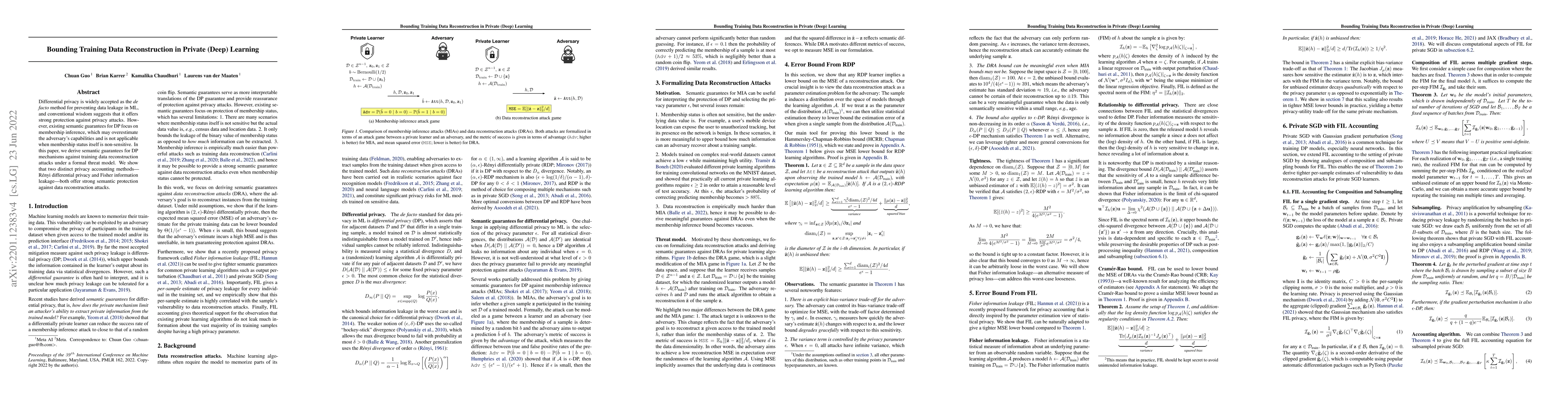 Thumbnail for Bounding Training Data Reconstruction in Private (Deep) Learning