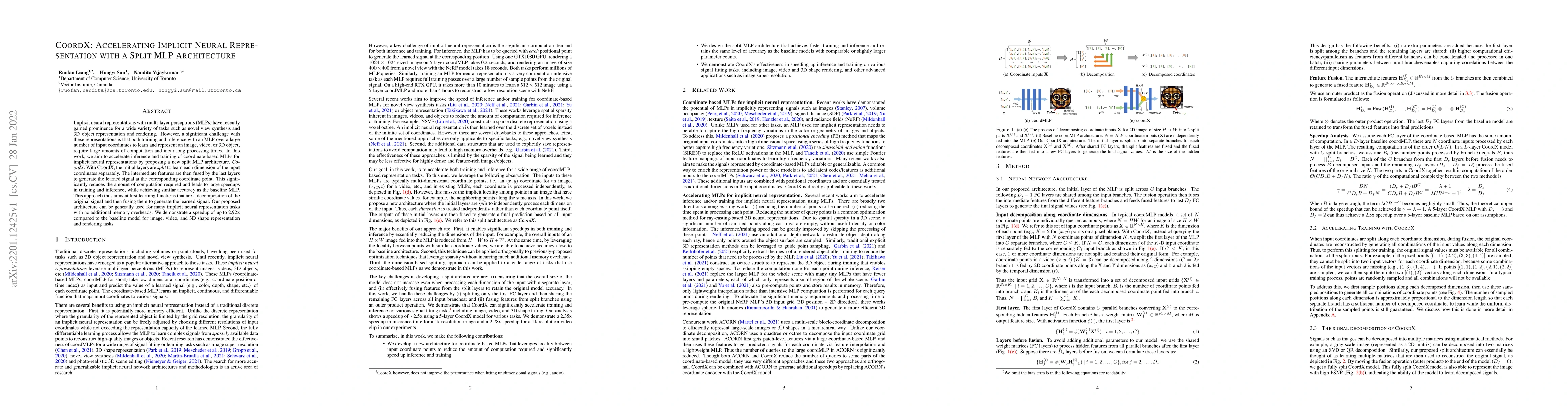 Thumbnail for CoordX: Accelerating Implicit Neural Representation with a Split MLP
  Architecture