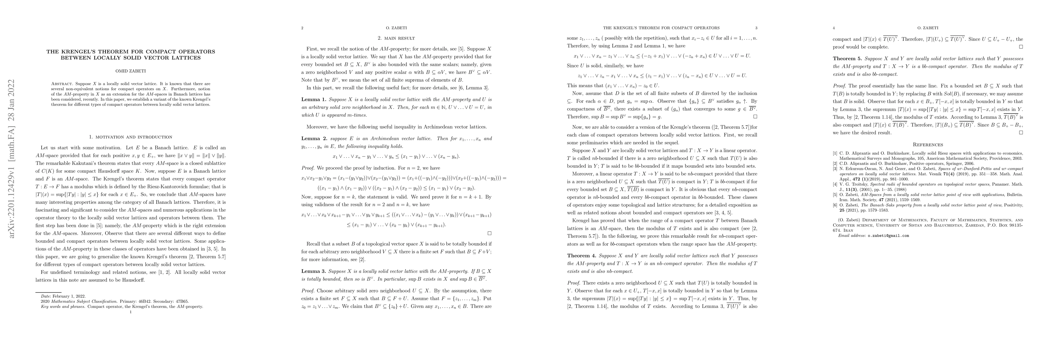 Thumbnail for The Krengel's theorem for compact operators between locally solid vector
  lattices