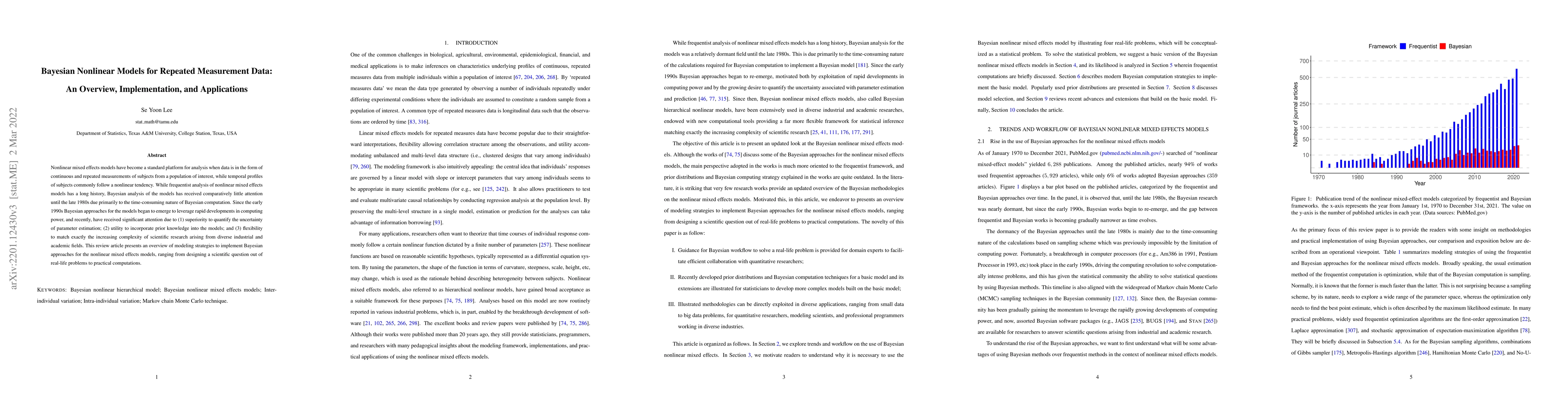 Thumbnail for Bayesian Nonlinear Models for Repeated Measurement Data: An Overview,
  Implementation, and Applications