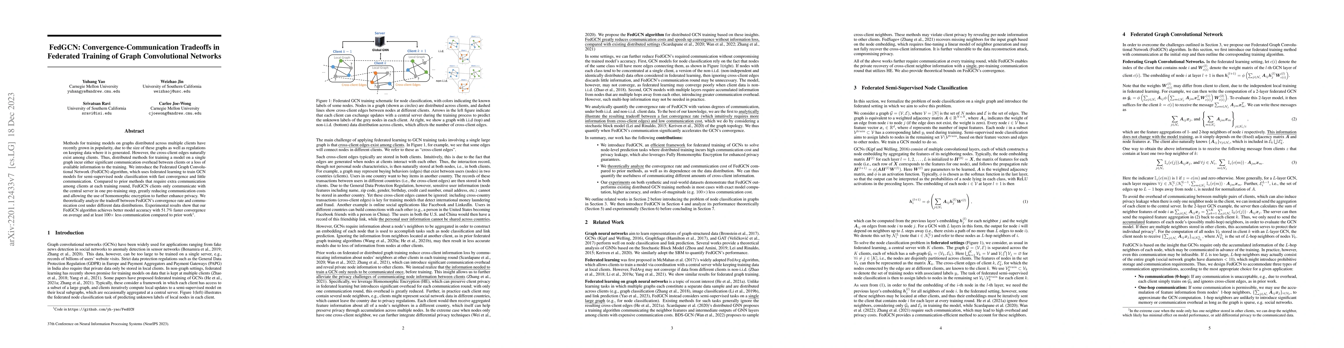 Thumbnail for FedGCN: Convergence-Communication Tradeoffs in Federated Training of
  Graph Convolutional Networks