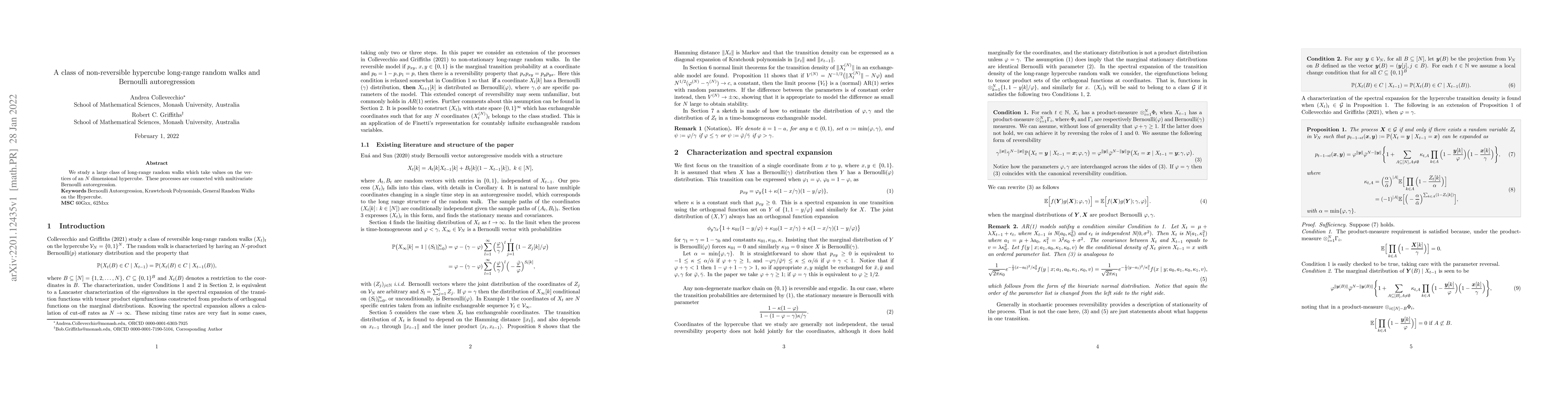 Thumbnail for A class of non-reversible hypercube long-range random walks and
  Bernoulli autoregression