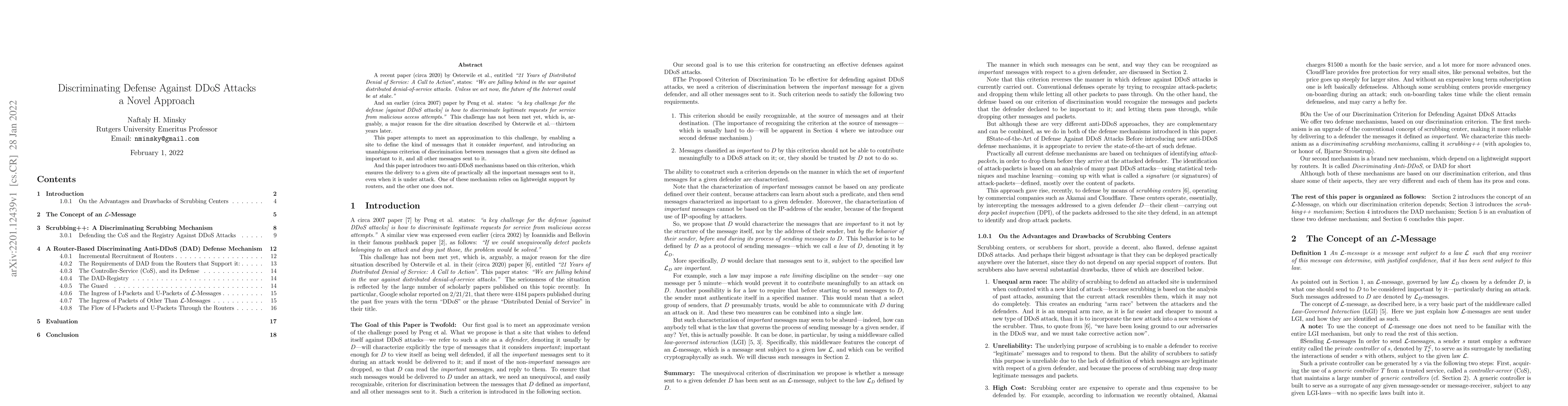 Thumbnail for Discriminating Defense Against DDoS Attacks; a Novel Approach