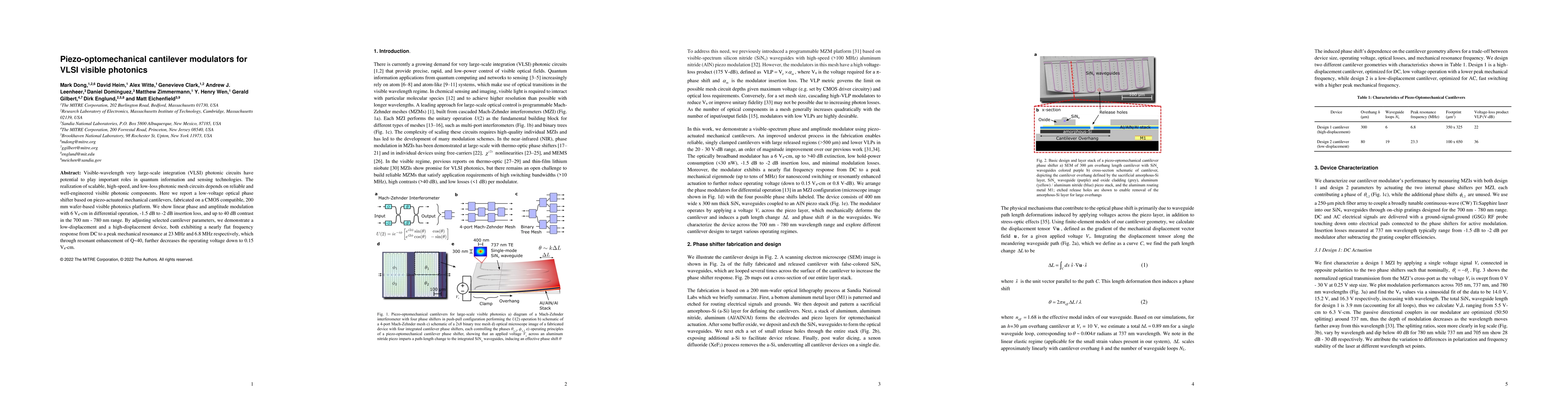 Thumbnail for Piezo-optomechanical cantilever modulators for VLSI visible photonics