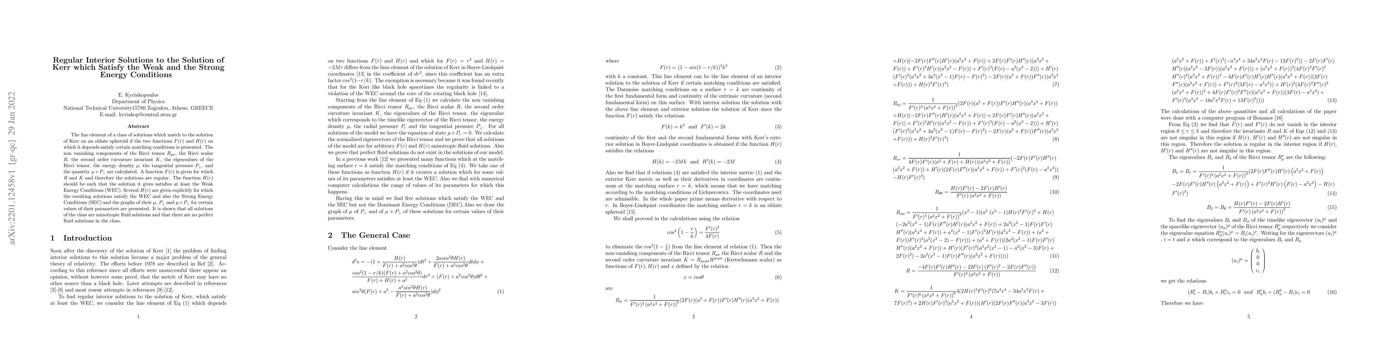 Thumbnail for Regular Interior Solutions to the Solution of Kerr which Satisfy the
  Weak and the Strong Energy Conditions