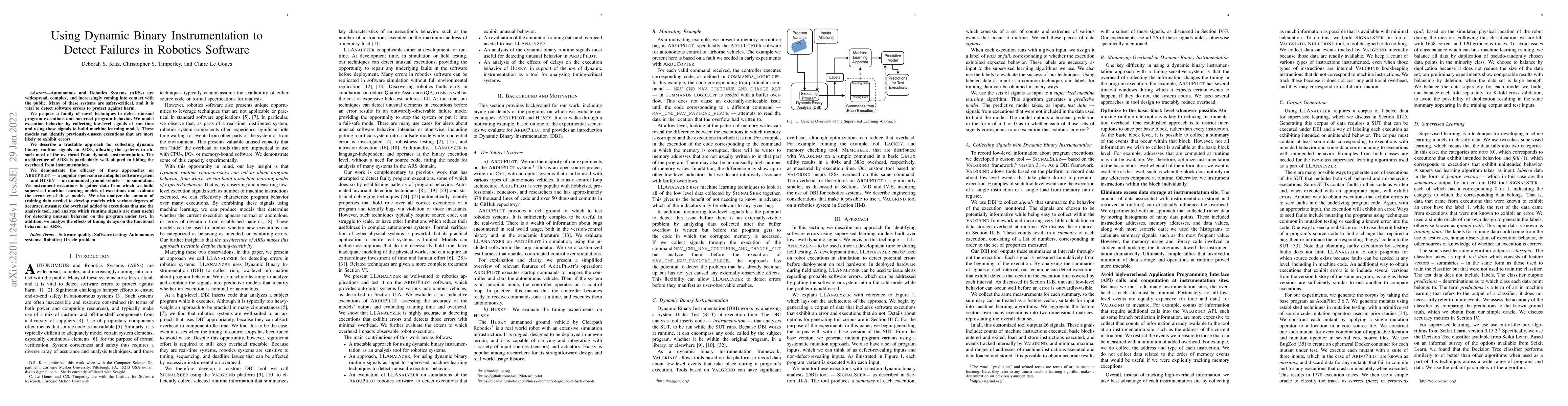 Thumbnail for Using Dynamic Binary Instrumentation to Detect Failures in Robotics
  Software