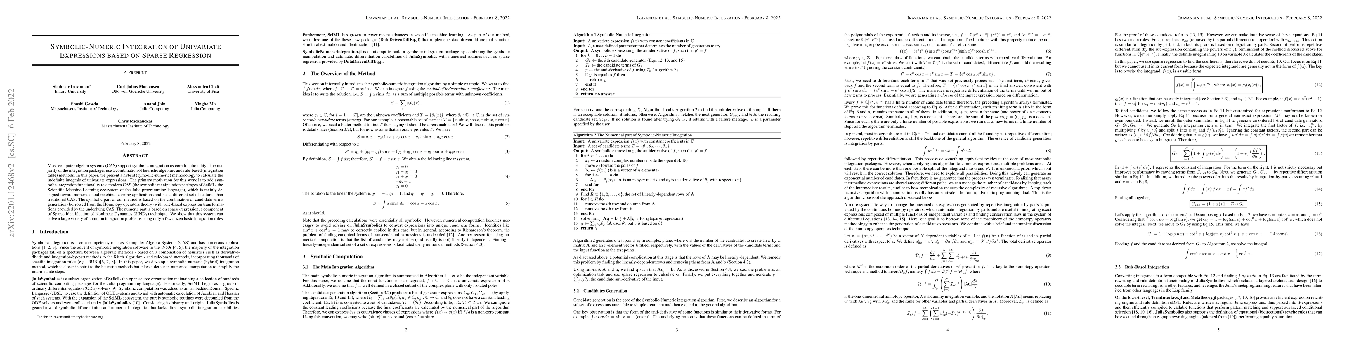Thumbnail for Symbolic-Numeric Integration of Univariate Expressions based on Sparse
  Regression