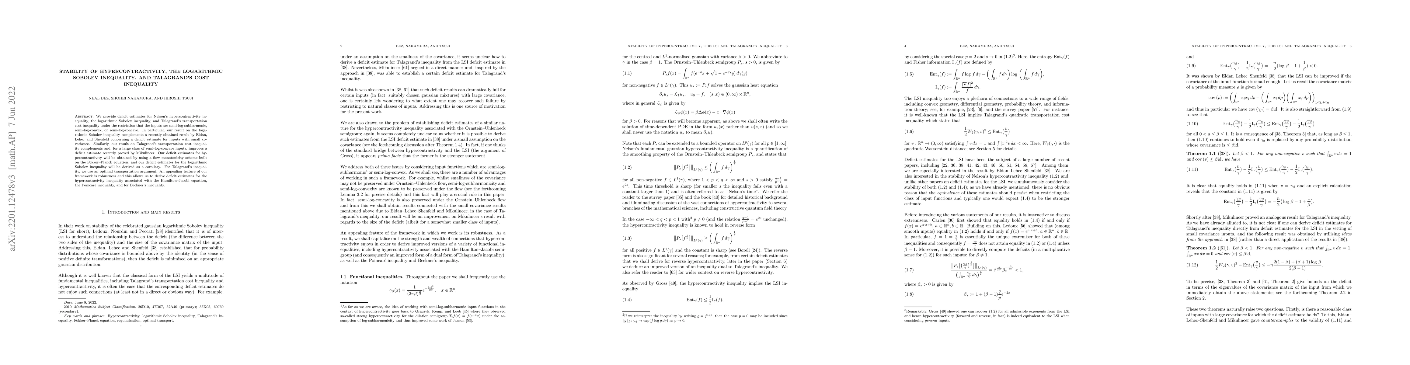 Thumbnail for Stability of hypercontractivity, the logarithmic Sobolev inequality, and
  Talagrand's cost inequality