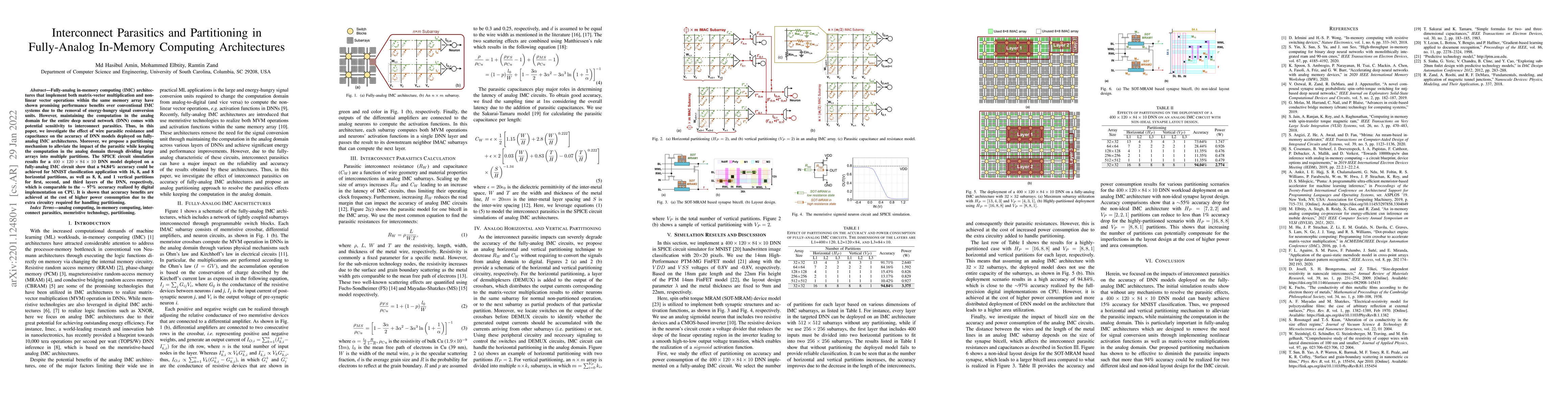 Thumbnail for Interconnect Parasitics and Partitioning in Fully-Analog In-Memory
  Computing Architectures