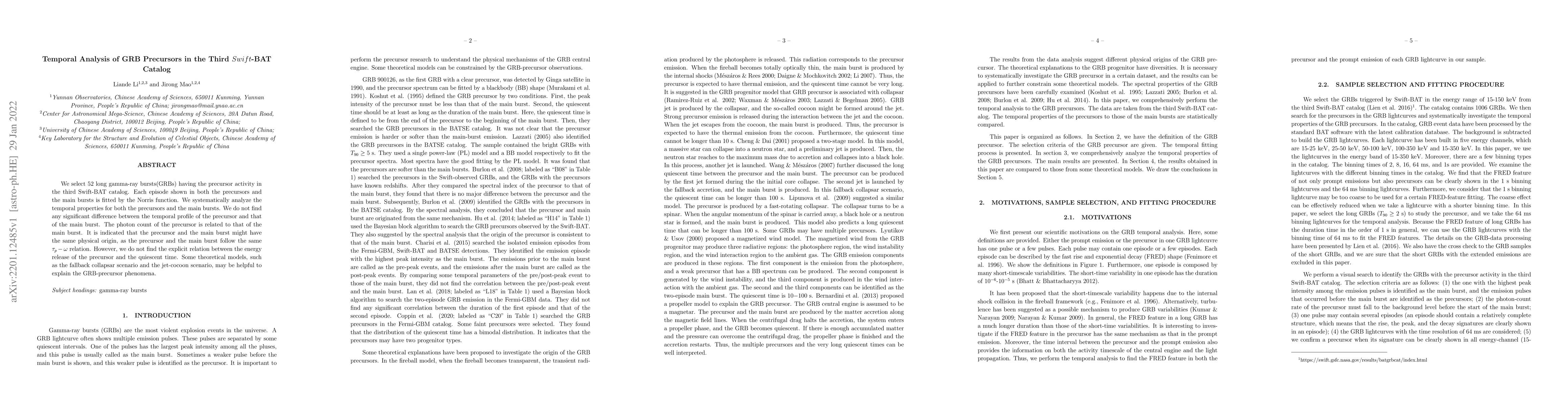 Thumbnail for Temporal Analysis of GRB Precursors in the Third Swift-BAT Catalog