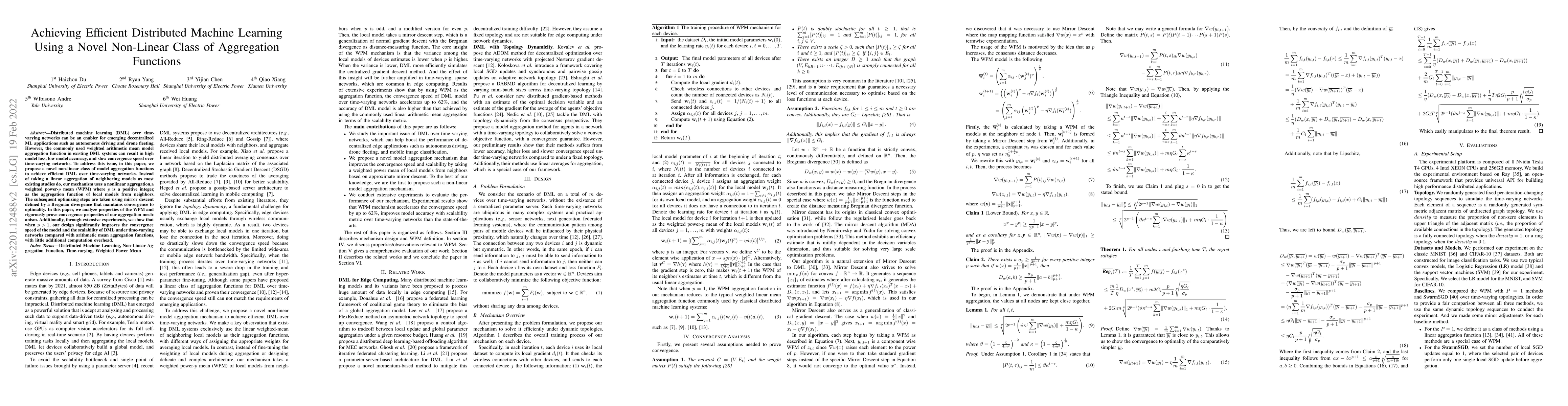 Thumbnail for Achieving Efficient Distributed Machine Learning Using a Novel
  Non-Linear Class of Aggregation Functions