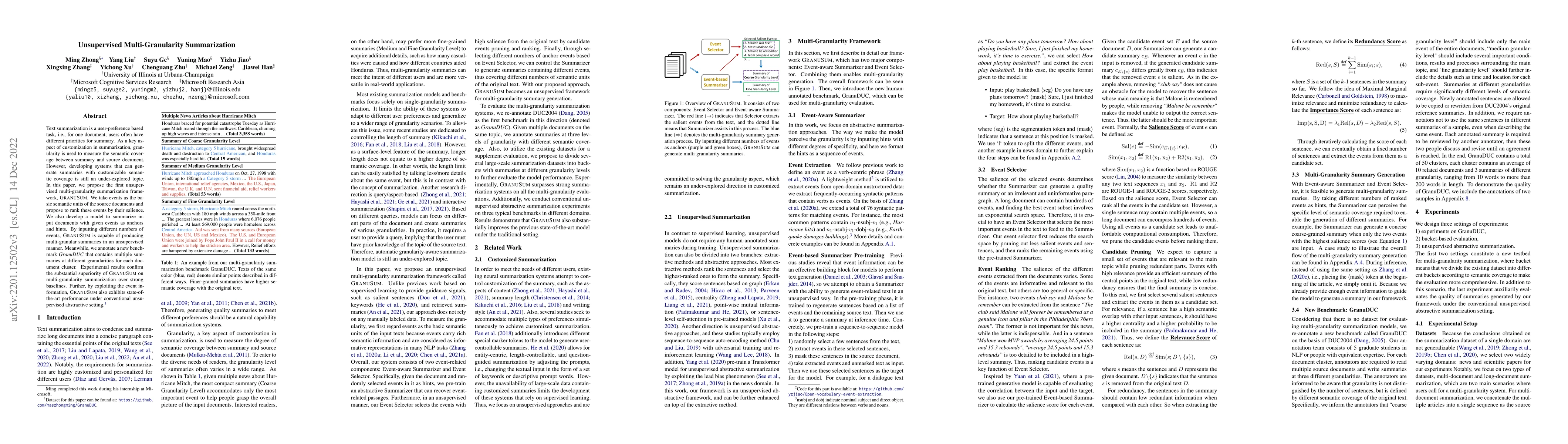 Thumbnail for Unsupervised Multi-Granularity Summarization