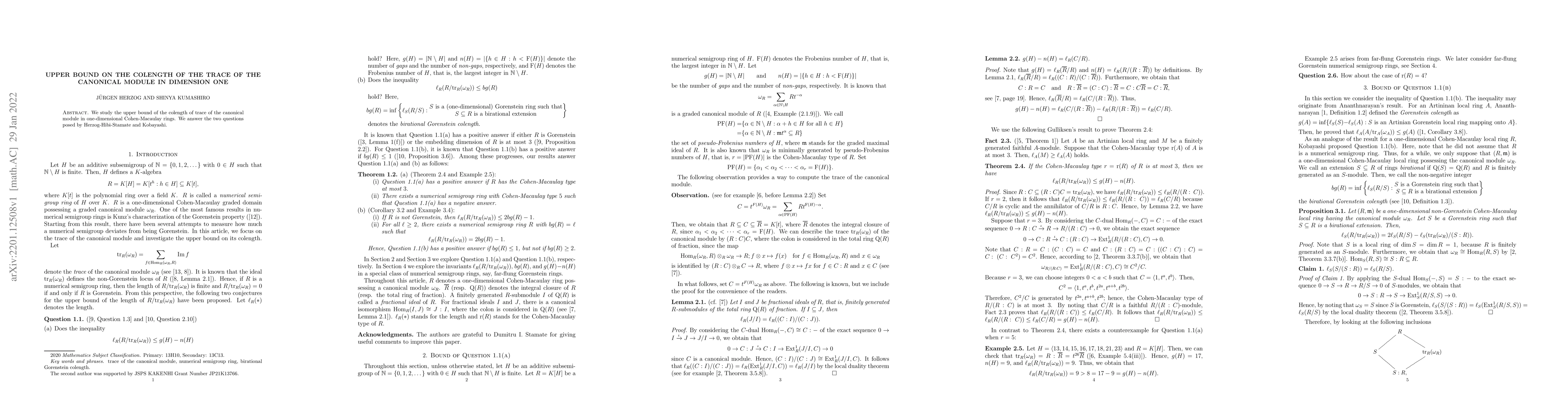 Thumbnail for Upper bound on the colength of the trace of the canonical module in
  dimension one
