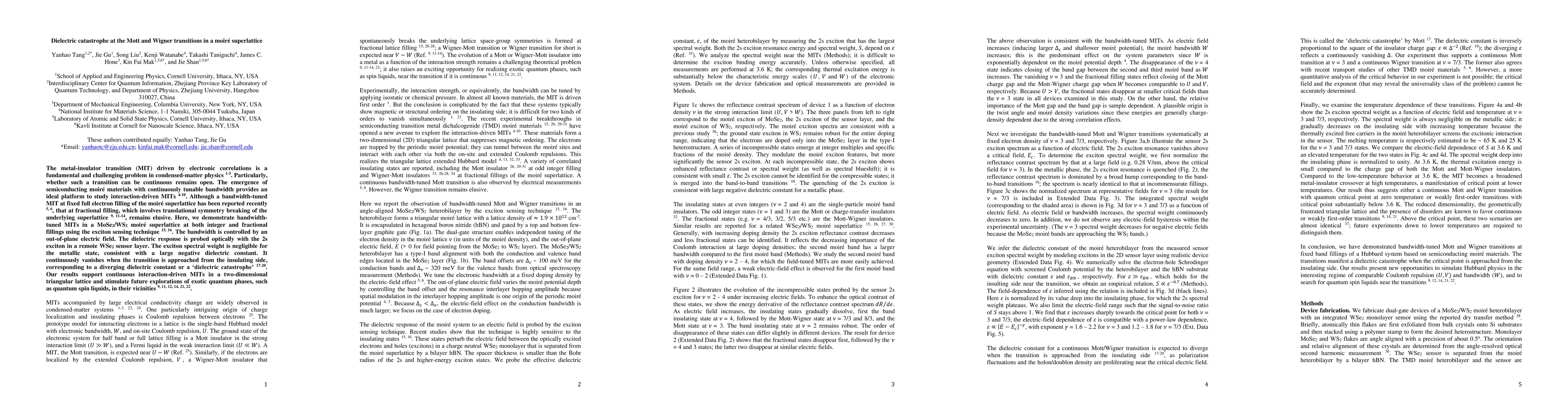 Thumbnail for Dielectric catastrophe at the Mott and Wigner transitions in a moir\'e
  superlattice