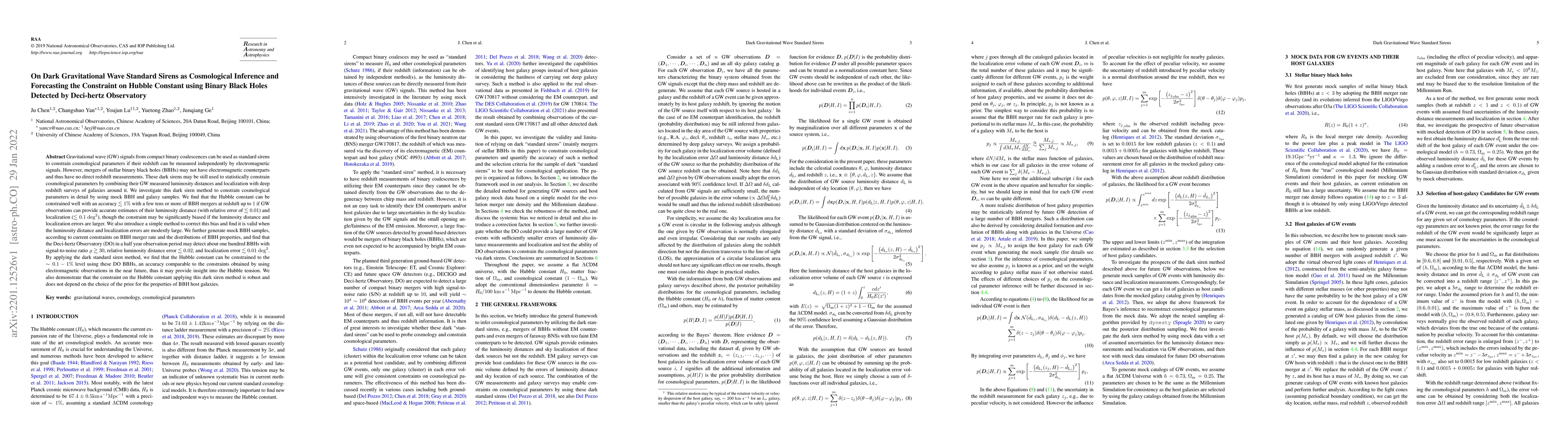 Thumbnail for On Dark Gravitational Wave Standard Sirens as Cosmological Inference and
  Forecasting the Constraint on Hubble Constant using Binary Black Holes
  Detected by Deci-hertz Observatory
