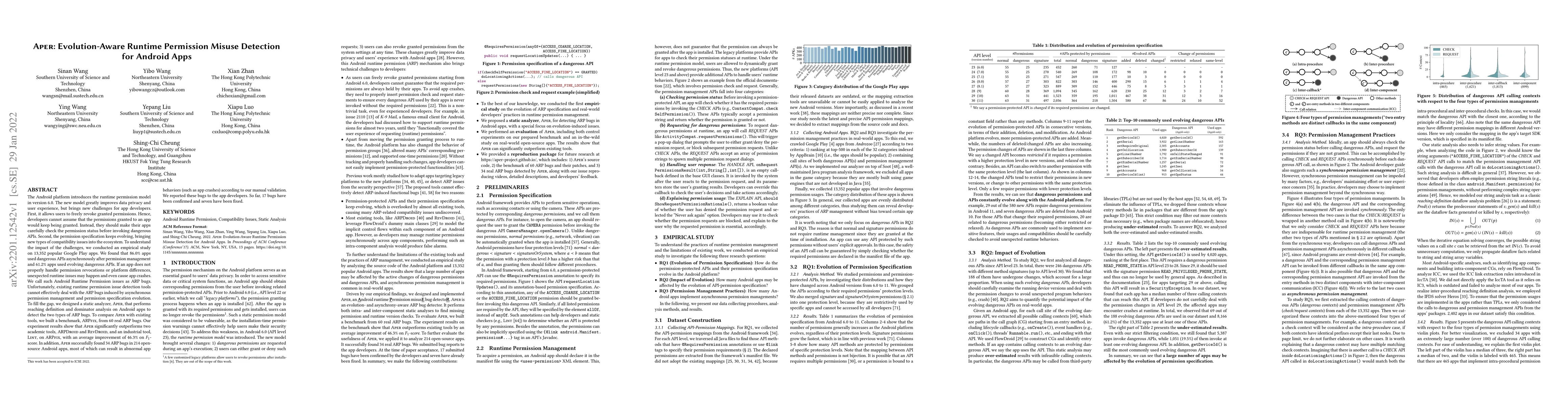 Thumbnail for Aper: Evolution-Aware Runtime Permission Misuse Detection for Android
  Apps
