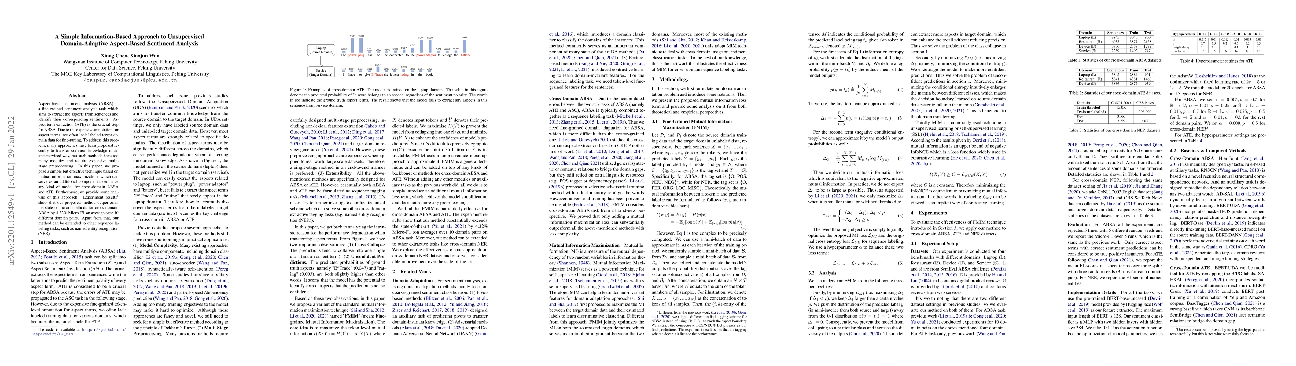 Thumbnail for A Simple Information-Based Approach to Unsupervised Domain-Adaptive
  Aspect-Based Sentiment Analysis