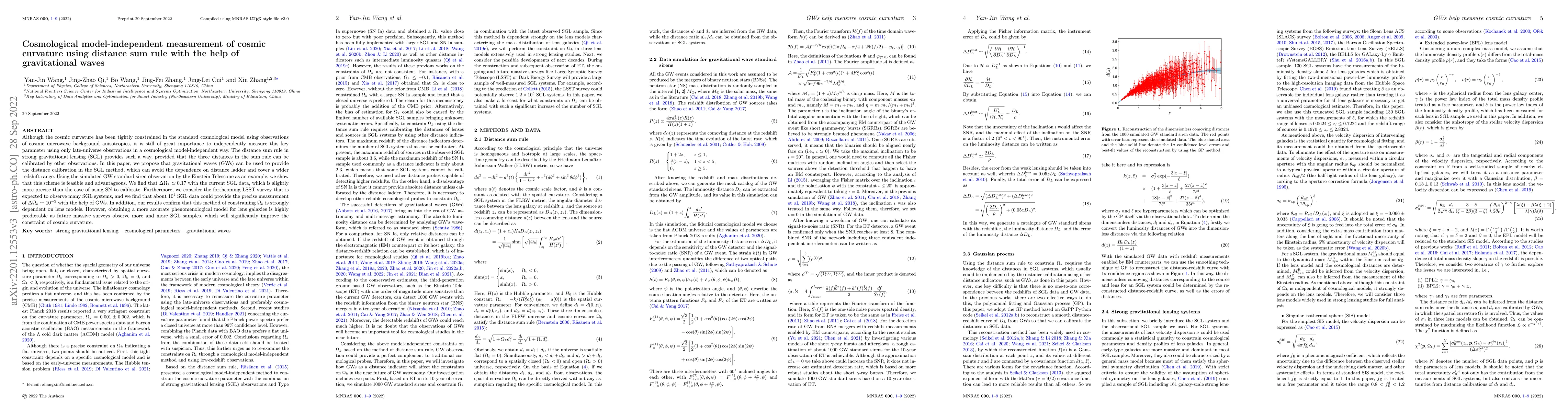Thumbnail for Cosmological model-independent measurement of cosmic curvature using
  distance sum rule with the help of gravitational waves