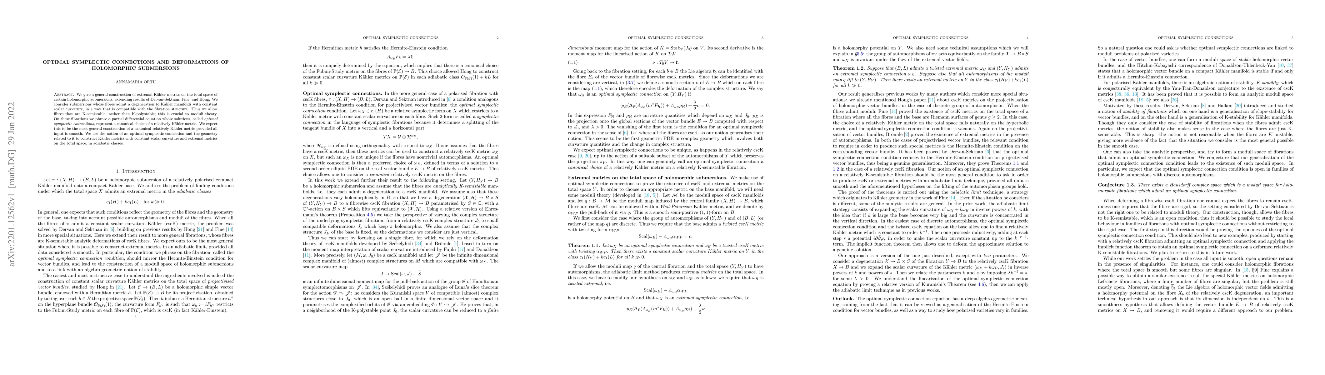 Thumbnail for Optimal Symplectic Connections and Deformations of Holomorphic
  Submersions