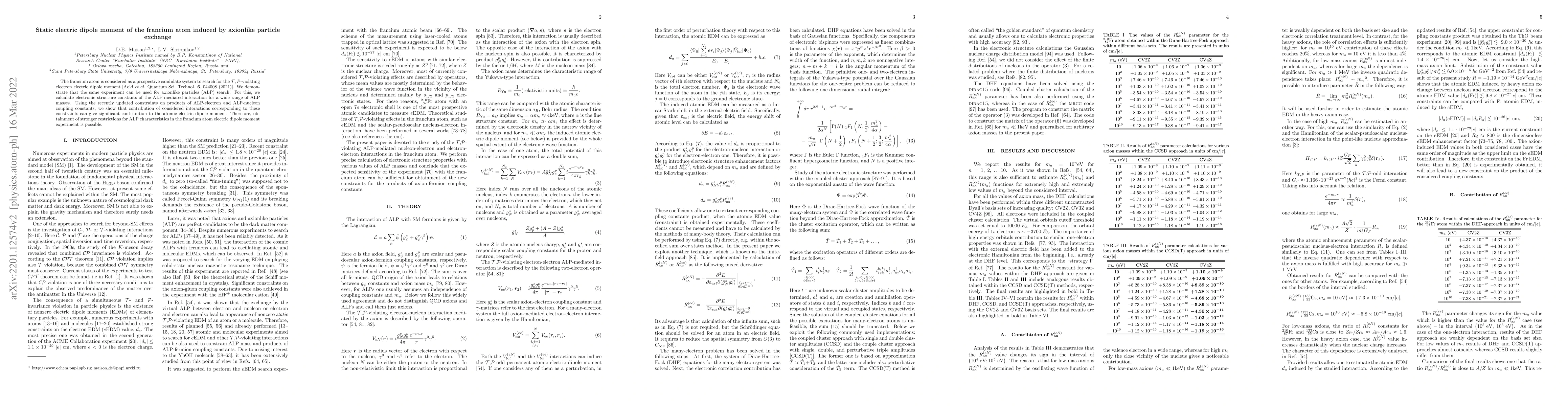 Thumbnail for Static electric dipole moment of the francium atom induced by axionlike
  particle exchange